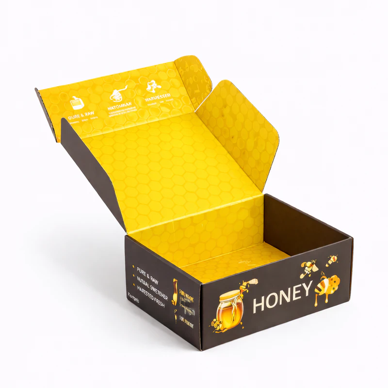 Custom mailer box for honey product packaging printed corrugated shipping box with branded interior