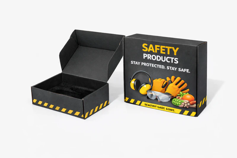 Custom shipping box for safety products packaging with printed design for protective equipment shipping solutions