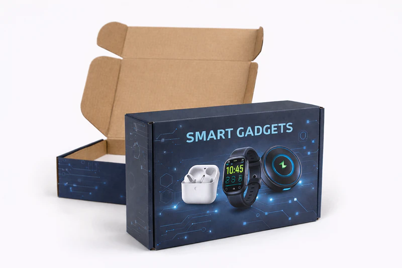Custom shipping box for smart gadgets packaging with printed design for ecommerce electronics shipping solutions