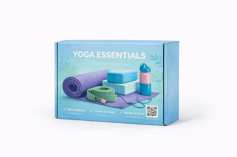 Custom shipping box for yoga products packaging with printed design for fitness and wellness shipping solutions