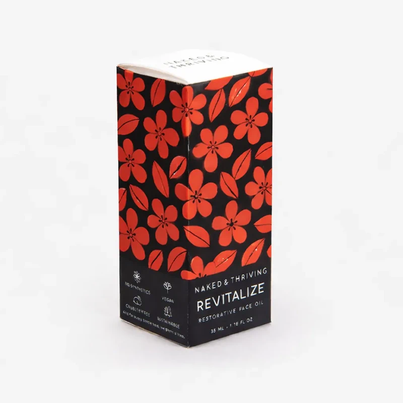 Custom skincare packaging box with red floral design for cosmetic oil and beauty product packaging