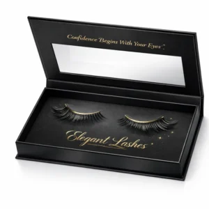 Luxury black rigid eyelash box with magnetic closure premium false eyelashes packaging with elegant interior design