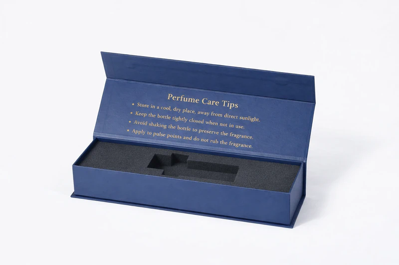 Luxury flip top perfume box packaging rigid carton with printed interior for fragrance packaging