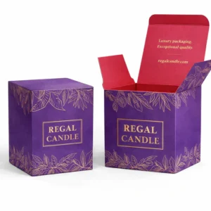 Regal purple candle box with gold printed design for luxury candle packaging, Decorative Candle Box