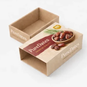 Custom cardboard drawer box for dates packaging with printed design for food and retail packaging solutions
