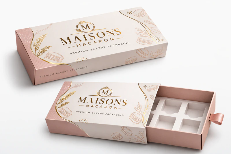 Custom cardboard drawer macaron box packaging with insert tray bakery packaging sliding box