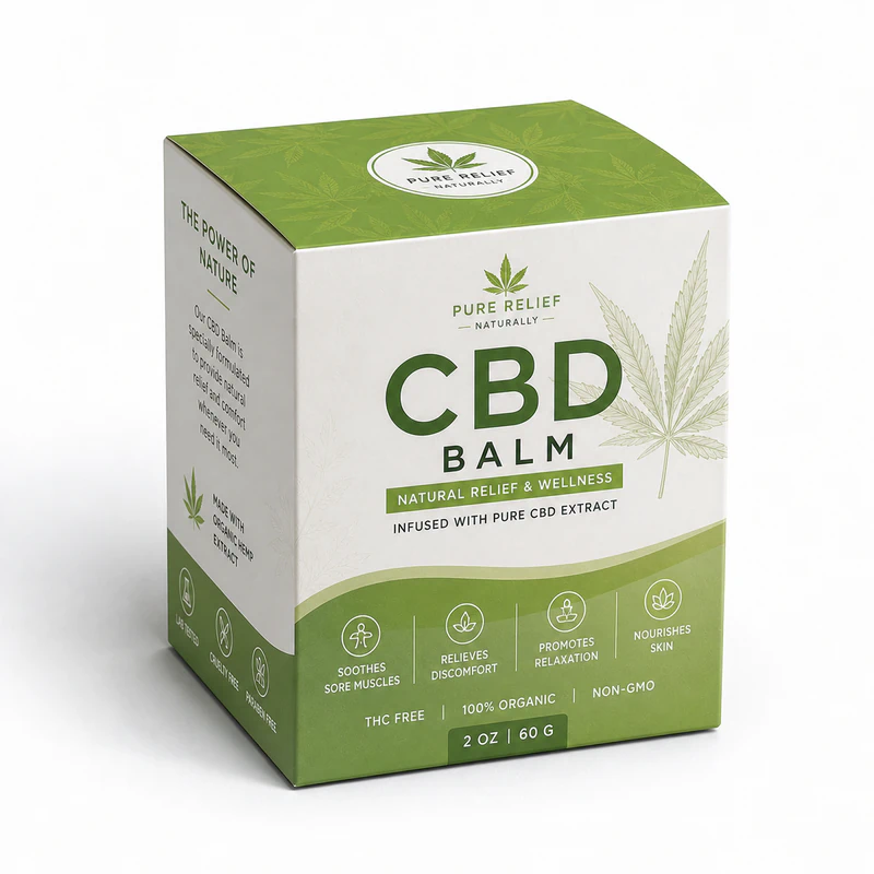 Custom CBD balm boxes packaging with natural hemp design and wellness branding USA