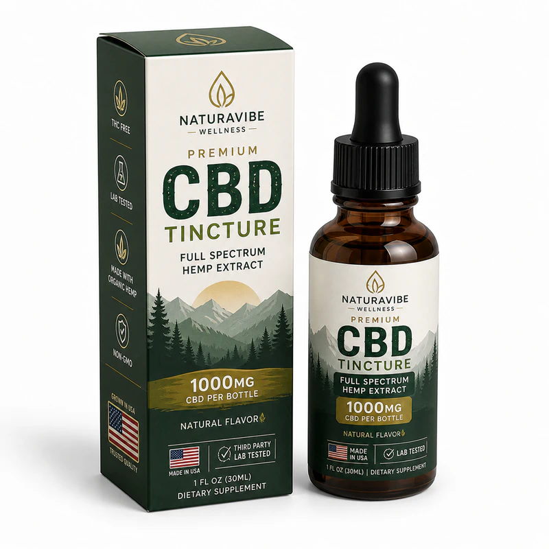 Custom CBD tincture boxes packaging USA with dropper bottle premium wellness branding