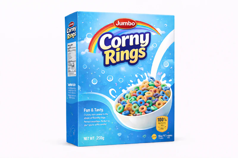Custom cereal boxes with blue design for breakfast cereal packaging and branding