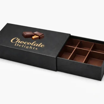 Black luxury custom chocolate boxes with slide drawer and premium compartment tray design