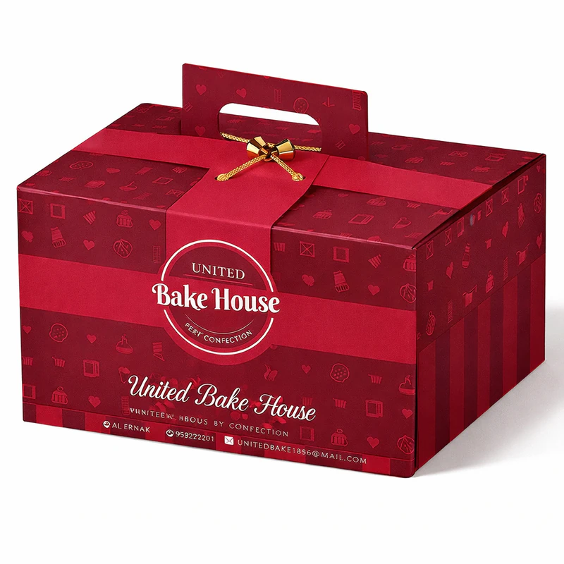 Custom gable bakery gift box with handle premium printed packaging for cakes sweets and confectionery