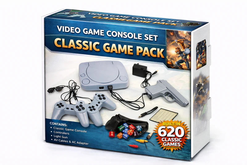 Custom video game console packaging box with printed design and compartments for gaming accessories and retail presentation, Custom Game Boxes