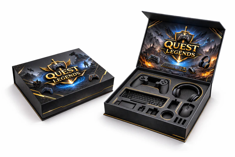 Luxury custom game kit box with compartments for keyboard headset and controller packaging, Custom Game Boxes