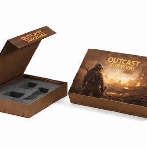 Luxury rigid game box with foam insert and outcast survival theme for secure and branded game packaging