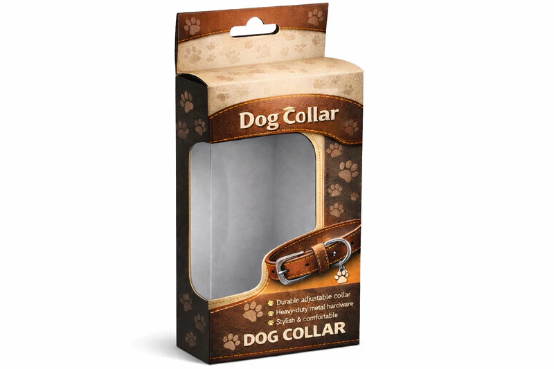 Custom hang tab dog collar packaging box with die cut window retail display hanging carton box