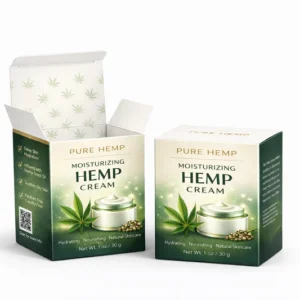Moisturizing hemp cream packaging box with custom printed design for skincare product branding, Hemp Cream Packaging Box