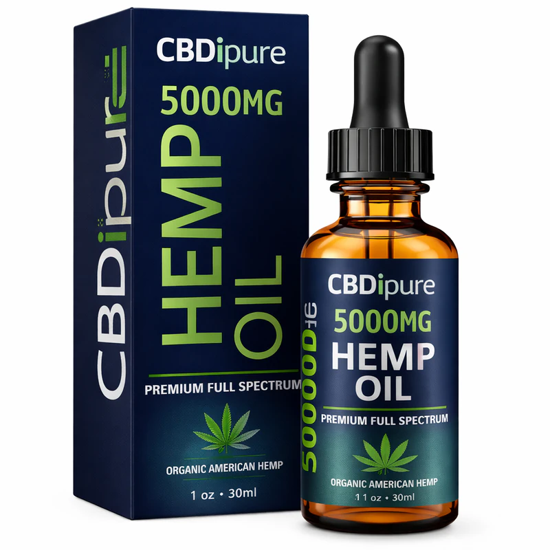 Premium hemp oil packaging box with 5000mg labeling and full spectrum branding design, Hemp Oil Box