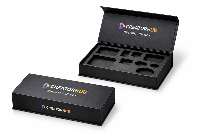 Branded custom influencer box with printed logo and rigid packaging for marketing campaigns and product launches, Influencer Boxes