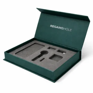 Premium green influencer box with magnetic lid and foam insert for high-end marketing and PR packaging