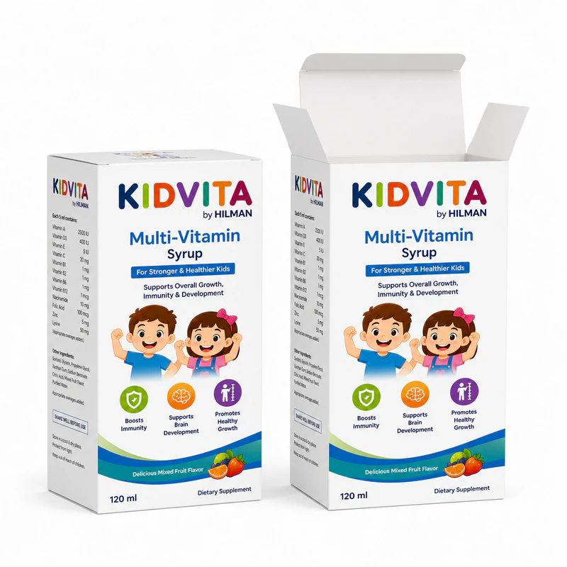 Custom kids multivitamin syrup medicine boxes with printed pharmaceutical carton packaging