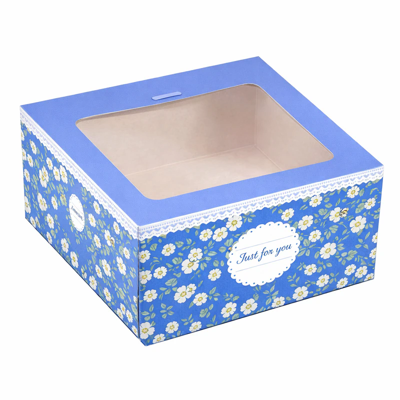 Large bakery box with window and floral design for cake and dessert packaging presentation, Large Bakery Window Box