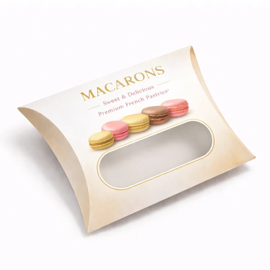 Custom pillow box with window for macaron packaging bakery pillow packaging design