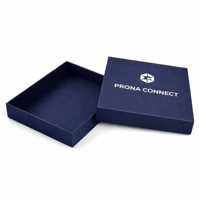 Blue custom PR box with rigid two piece design and printed logo for promotional packaging and branding, PR Boxes Blue Rigid