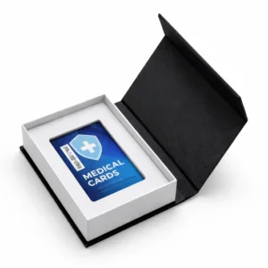 Custom rigid presentation box in black for medical cards and professional product display packaging
