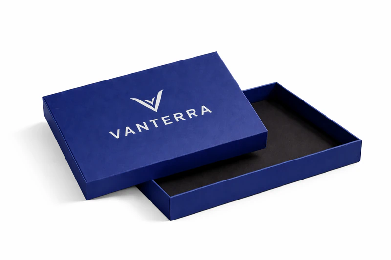 Premium blue telescoping presentation box with lid and base design for high-end product packaging