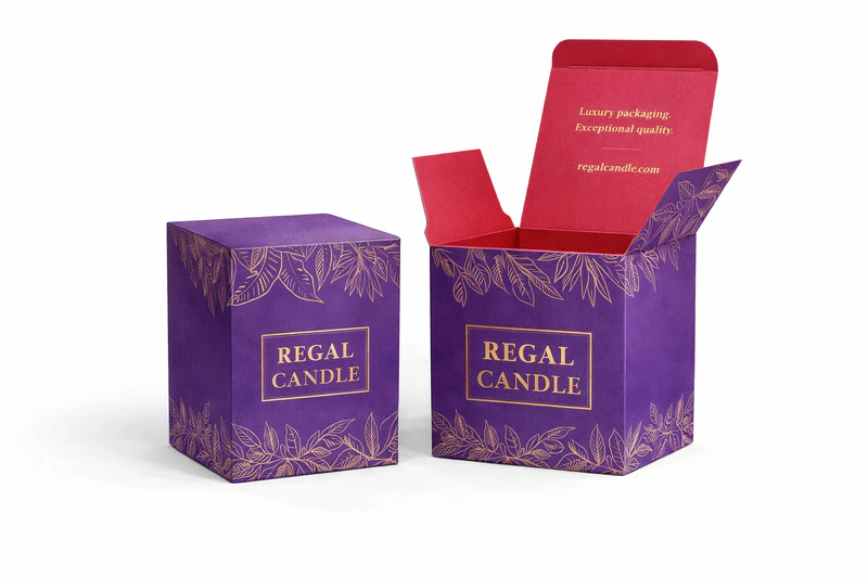 Custom retail boxes for candle packaging with premium printed design for luxury product presentation
