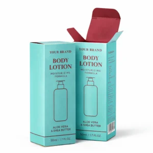 Custom reverse tuck end box for body lotion packaging blue printed skincare folding carton