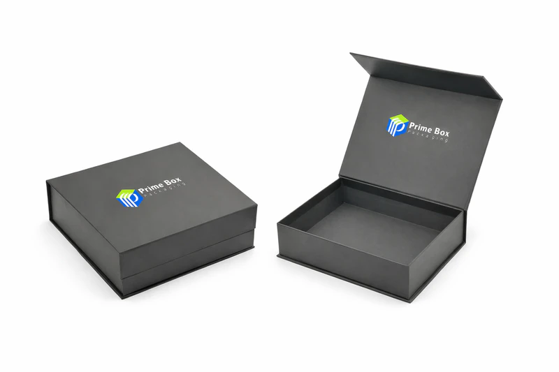 Black custom rigid magnetic lid box with sturdy structure for premium product packaging and branding solutions, Custom Rigid Boxes