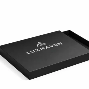 Custom black slide and match style box with drawer design for high-end retail and branded packaging