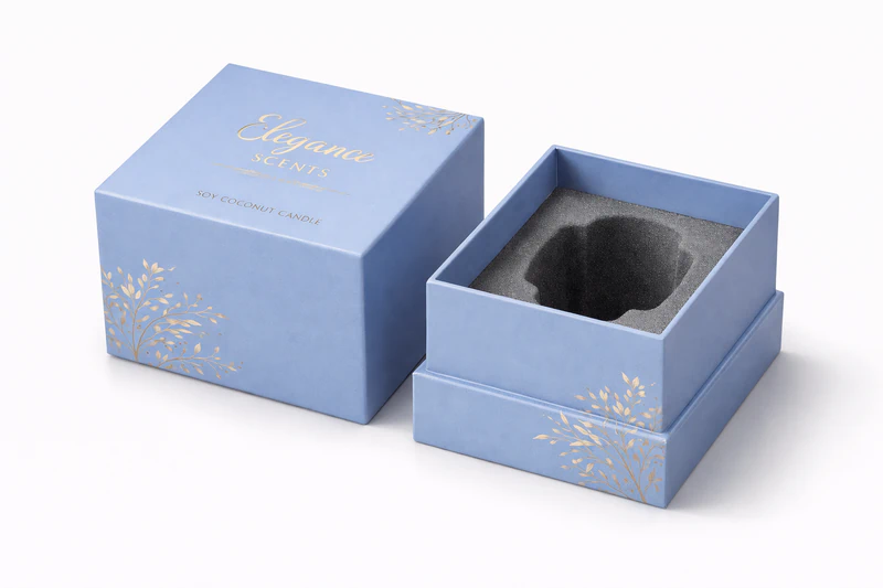 Custom telescoping rigid box for candle packaging with foam insert and premium printed design, Custom Telescoping Boxes