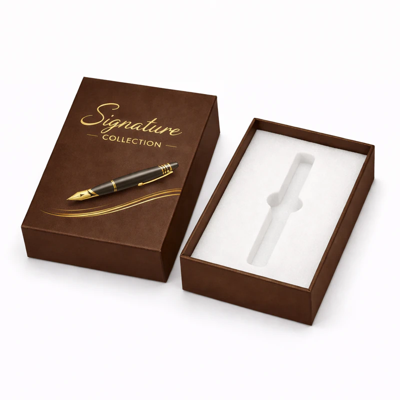 Premium custom telescoping box for pen packaging with foam insert and elegant printed branding design, Custom Telescoping Boxes