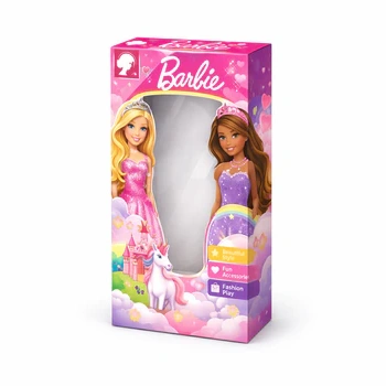Barbie doll packaging box with vibrant pink design and window display for toy branding, Doll Packaging Box