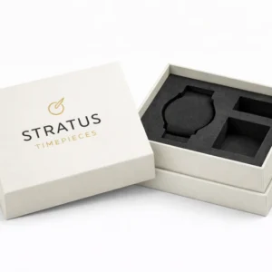 Premium white rigid watch box with foam insert for high-end watch and accessory packaging