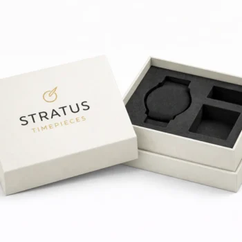 Premium white rigid watch box with foam insert for high-end watch and accessory packaging