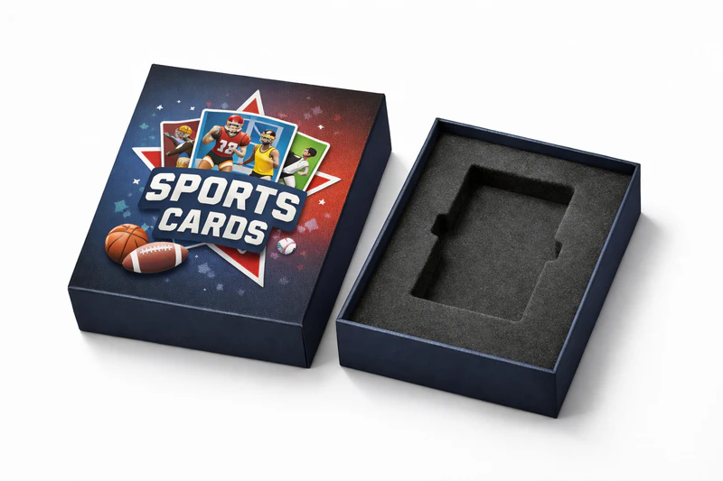 Premium sports card rigid box with separate lid and base and custom foam insert for secure card protection
