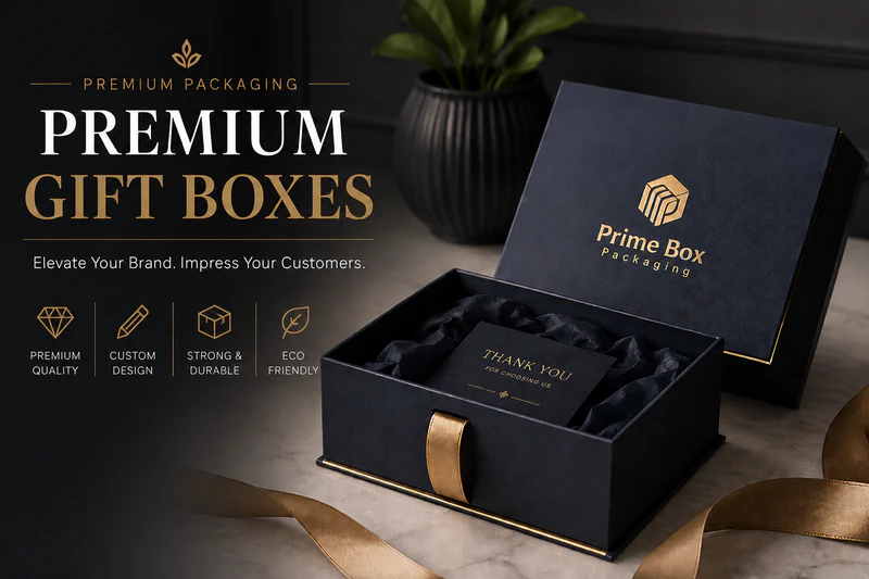 Luxury premium gift boxes with elegant custom packaging design by Prime Box Packaging