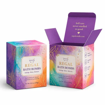 Printed custom bath bomb folding carton box with vibrant gradient design and tuck top closure