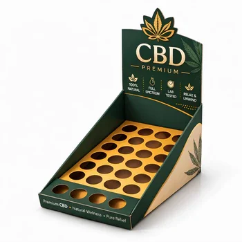 Black and purple CBD display box for premium products with bold branding for retail counter display, Premium CBD Display Box