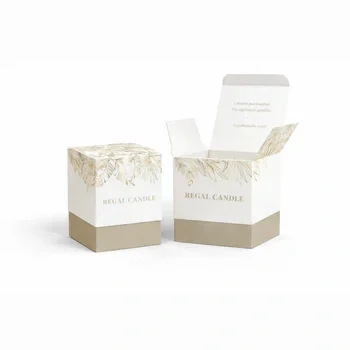 White candle box with gold floral pattern for elegant candle packaging and branding, Elegant Candle Box