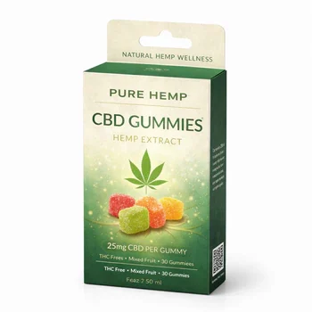 CBD gummies packaging box with hemp extract design and colorful gummy display for retail, CBD Gummies Packaging Box