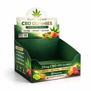 CBD gummies display box with counter top design for retail product presentation and branding, CBD Display Packaging Box