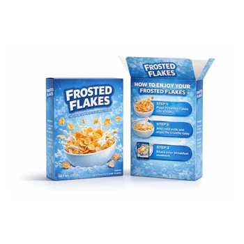 Custom cereal boxes for frosted flakes with modern packaging design for kids cereal branding and retail display