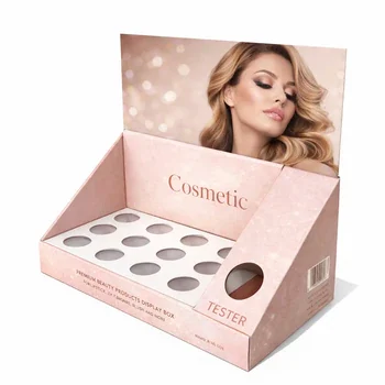Custom cosmetic display box with tester layout retail display packaging for makeup products