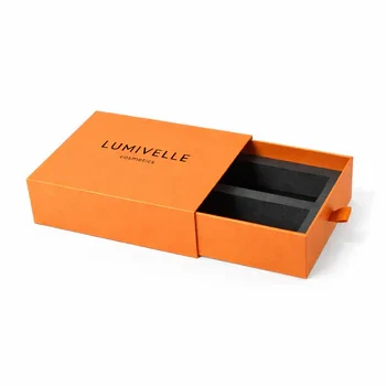 Custom cosmetic drawer box in orange rigid packaging style for luxury beauty product packaging