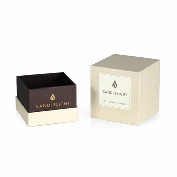 Cream and brown rigid candle box for soy scented candles with elegant minimal packaging design, Candle Rigid Packaging Box
