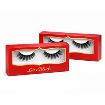 Custom eyelash packaging box in red with window display for retail lash product presentation